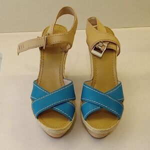 Vince Camuto Blue and Tan Women's Wedge Sandals sz 10M